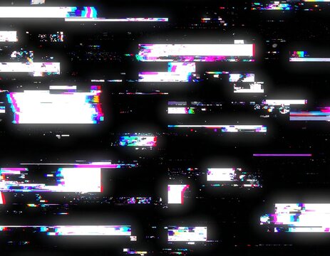 Abstract digital glitch art with vibrant, colorful horizontal and vertical lines on a black background
