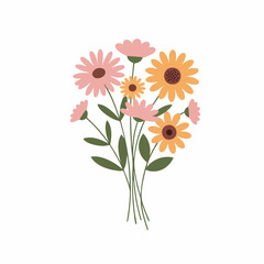 Naklejka premium Delicate Pink and Yellow Flower Bouquet Illustration