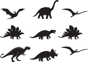 Dinosaur Prehistoric Life Icons on White Background  Vector Clipart Collection