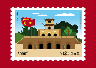 Vietnam postage stamp featuring Thang Long Imperial Citadel in Hanoi