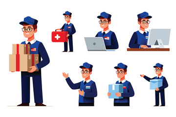Courier Character Set Illustration for Logistics and Delivery Services