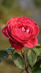 Red Rose Close-up with Dew Drops
