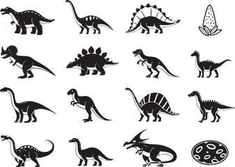 Obraz premium Dinosaur Prehistoric Life Icons on White Background Vector Clipart Collection