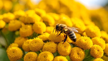 Honeybee on yellow flowers