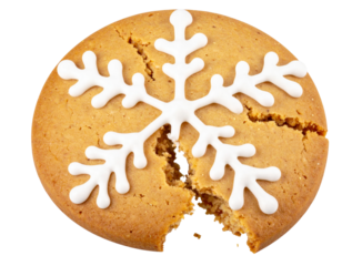 Broken Christmas Cookie with Visible Crumbs and Icing Detail, Close-Up Macro Style, Isolated