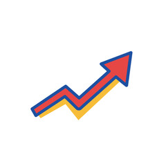 A stylized red and blue arrow with a yellow shadow points upward, symbolizing growth, progress, and a positive financial trend.