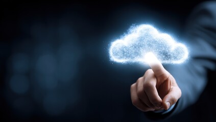 Businessman's Hand Touching a Luminous Plexus Cloud of Digital Data