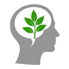 Grey profile head silhouette with a green plant sprout inside a thought bubble