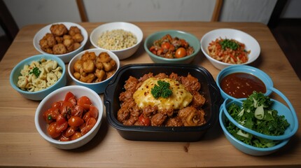 A delicious spread of home cooked italian food and side dishes