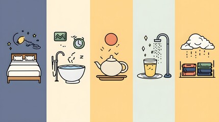 An informative infographic illustrating 5 simple habits for enhancing sleep quality. Visualize effective tips for better rest.