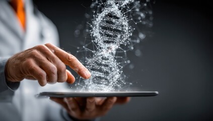 Doctor interacts with holographic DNA on tablet