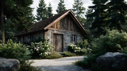 Charming rustic cottage nestled in a tranquil woodland garden