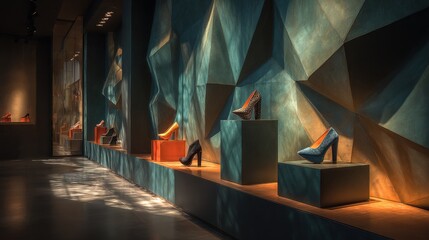 Stylish Showcase of Colorful High Heel Shoes in Modern Boutique