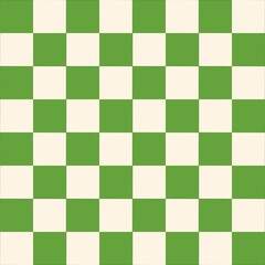A checkerboard pattern features alternating green and cream squares, each of equal size. 
