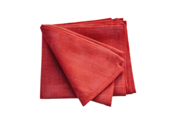 red napkin folded on white background.