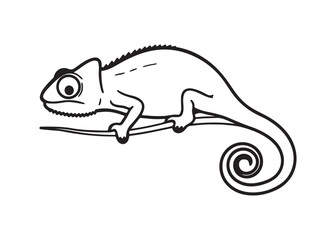 Chameleon Silhouette Icon in Bold Flat Vector Style with Curved Tail and Side View.