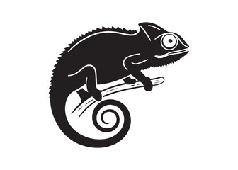 Chameleon Silhouette Icon in Bold Flat Vector Style with Curved Tail and Side View.