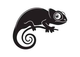 Chameleon Silhouette Icon in Bold Flat Vector Style with Curved Tail and Side View.