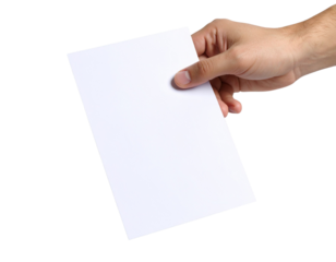 Fingers Gripping White Paper from Side Edge, Angled Perspective, isolated on transparent background PNG