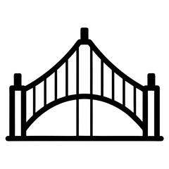 Stylized black and white icon of a suspension bridge with a prominent arch and cable supports