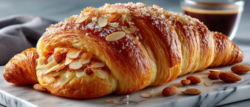 Golden croissant filled with almond cream
