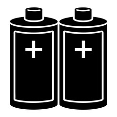 Fototapeta premium Simple black and white graphic illustration of two aa batteries side by side with positive charge symbols