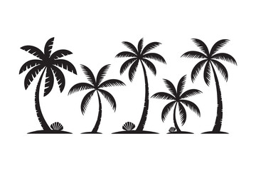 Obraz premium coconut tree silhouette vector illustration of a tropical island at sunset beach