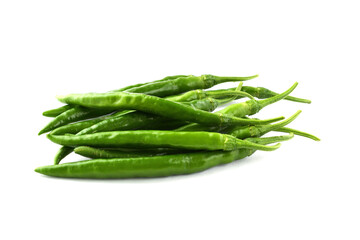 夏野菜　青唐辛子（青とうがらし, 青トウガラシ）白背景　コピースペースあり　Green chili peppers (green pepper,chile verde) white background, copy space available
