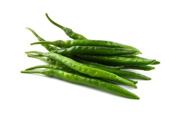 夏野菜　青唐辛子（青とうがらし, 青トウガラシ）白背景　コピースペースあり　Green chili peppers (green pepper,chile verde) white background, copy space available
