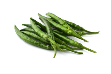 Fototapeta premium 夏野菜 青唐辛子（青とうがらし, 青トウガラシ）白背景 コピースペースあり Green chili peppers (green pepper,chile verde) white background, copy space available 