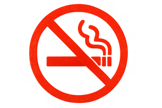 Graphic red prohibition sign banning cigarette smoking, symbolizing health awareness and public space restrictions