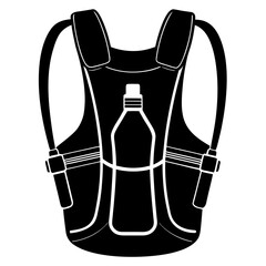 Black silhouette of a hydration running vest with a water bottle compartment on a white background