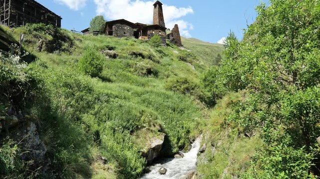 Dartlo village landscape in Tusheti, Georgia.