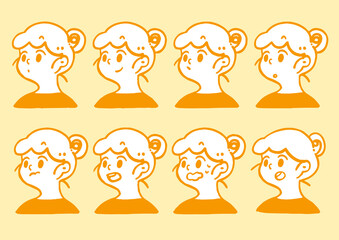 Facial Expression Icons - Girl Character 01 (Bun Hairstyle / Orange Version) 