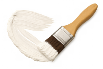 Paintbrush with wooden handle painting white stroke on transparent background, ideal for diy and home renovation projects