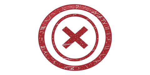 Obraz premium Distressed Grunge Red X Mark in Circle – Prohibition or Error Symbol on Transparent Background Worn Grunge-Style Red Cross Icon in Circle – Prohibited, Error, or Not Allowed Sign