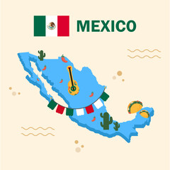 Flat design Mexico map illustration
