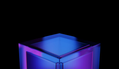 Abstract colorful shape, black dark background design, 3d render, iridescent and dispersion background