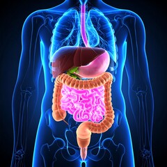 Human digestive system, anatomical illustration