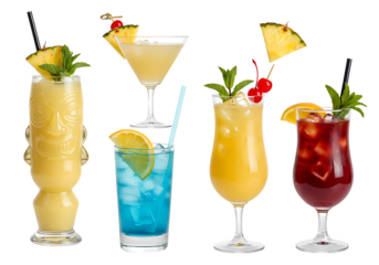 Tropical Cocktails: A Collection of Refreshing Summer Drinks Isolated on Transparent Background