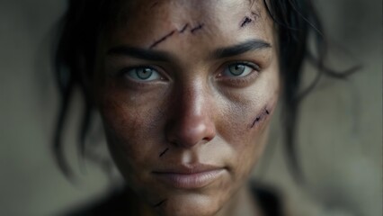 Obraz premium Close-up portrait of a woman with scars