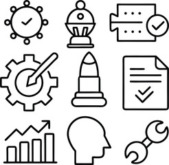 Bold Line Icons: Project Management, Success, Teamwork, and Growth.