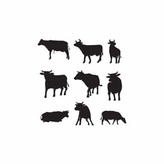 silhouette of a cow, vector cow silhouette design collection