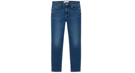 Mid-rise, dark wash skinny jeans, featuring subtle distressing.