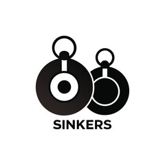 A minimalist graphic featuring two black circular sinkers with attached rings, accompanied by the word sinkers in bold text. © Hasibul Hasan