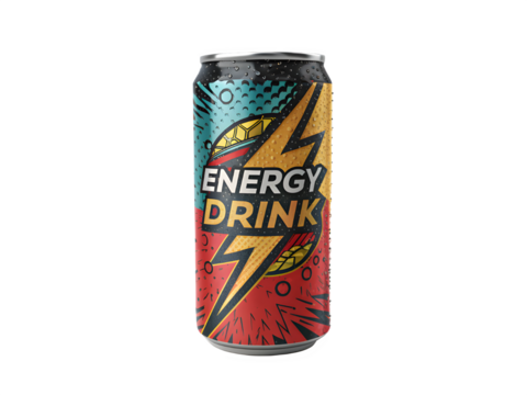 Vibrant energy drink can with lightning bolt design