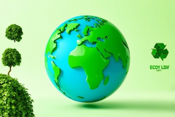 Obraz premium Green earth with growing trees and recycling symbol