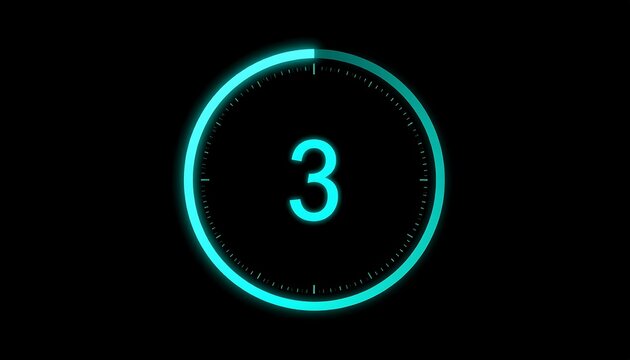 A teal circular timer displays the number 3 against a black background