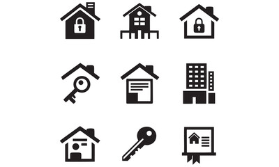 Real Estate and Property Icons House, Building, Hospital, and Home Vector Set