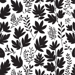 Seamless pattern abstract flowers and leaves texture background 